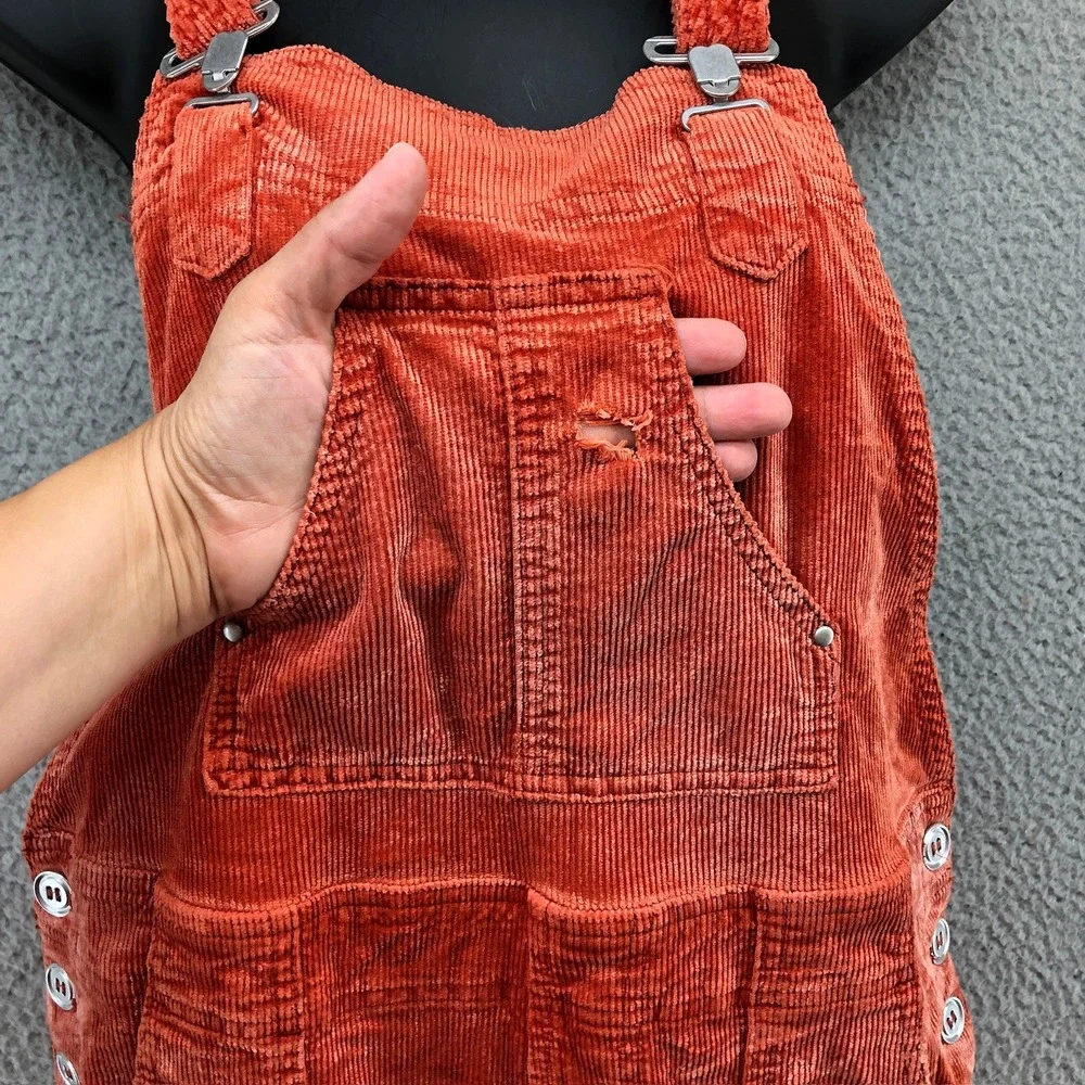 Anthropologie The Wanderer Overall Womens 28 Rust Orange Corduroy Distressed